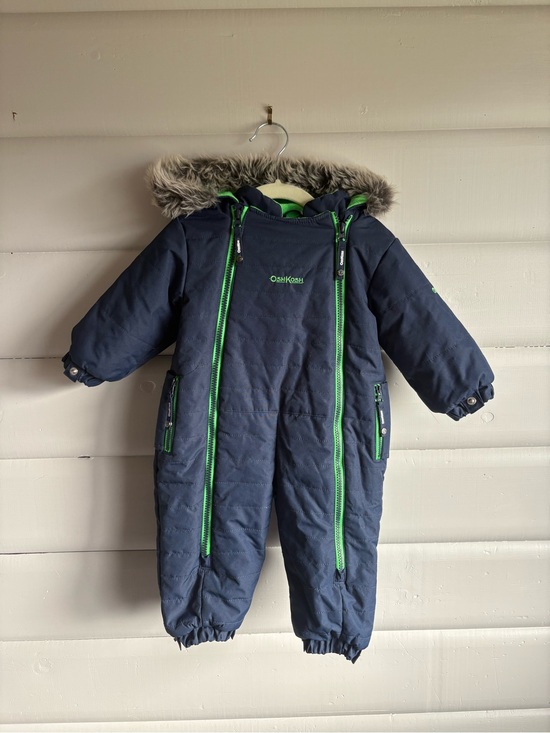 OshKosh B'gosh Other - OshKosh 12M Bear Ear Hooded Navy Green Fleece-Lined Winter Snowsuit Fur Hood